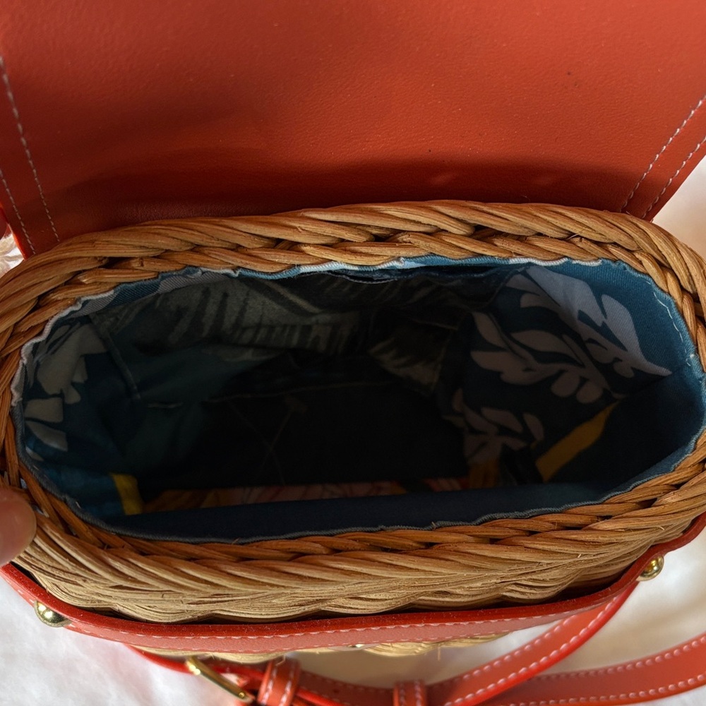 Tommy Bahama Coral-Orange Leather Trim Woven Crossbody - Picture 4 of 5